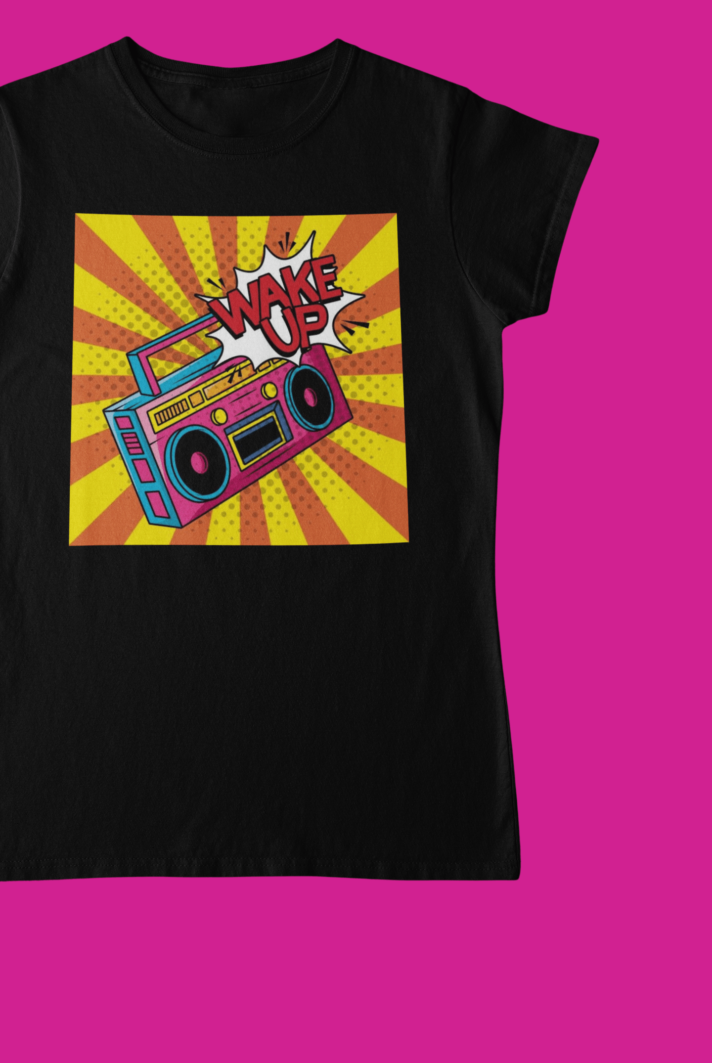 Wake Up Black T-Shirt For Women - ATOM