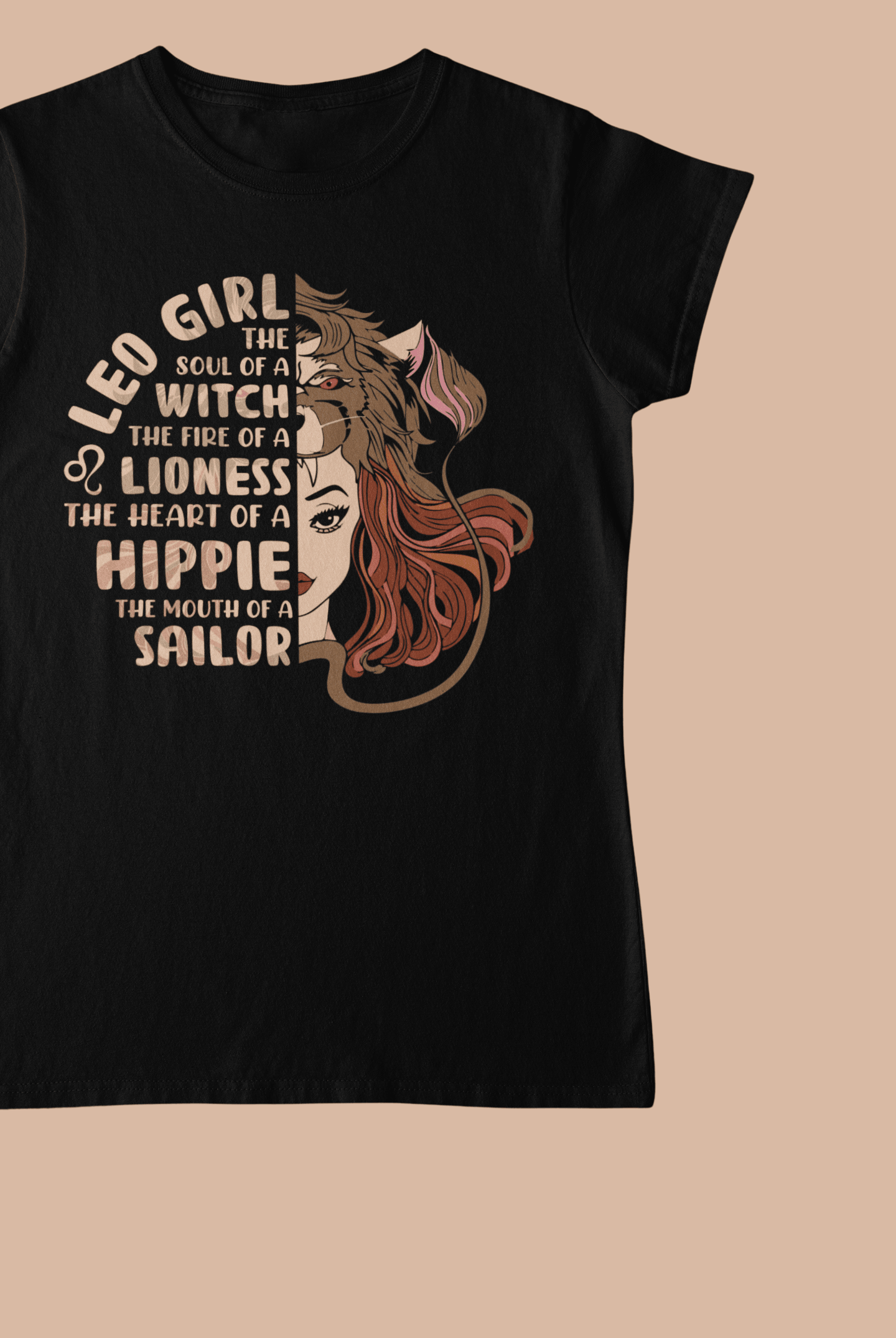 Leo Girl Black T-Shirt For Women - ATOM