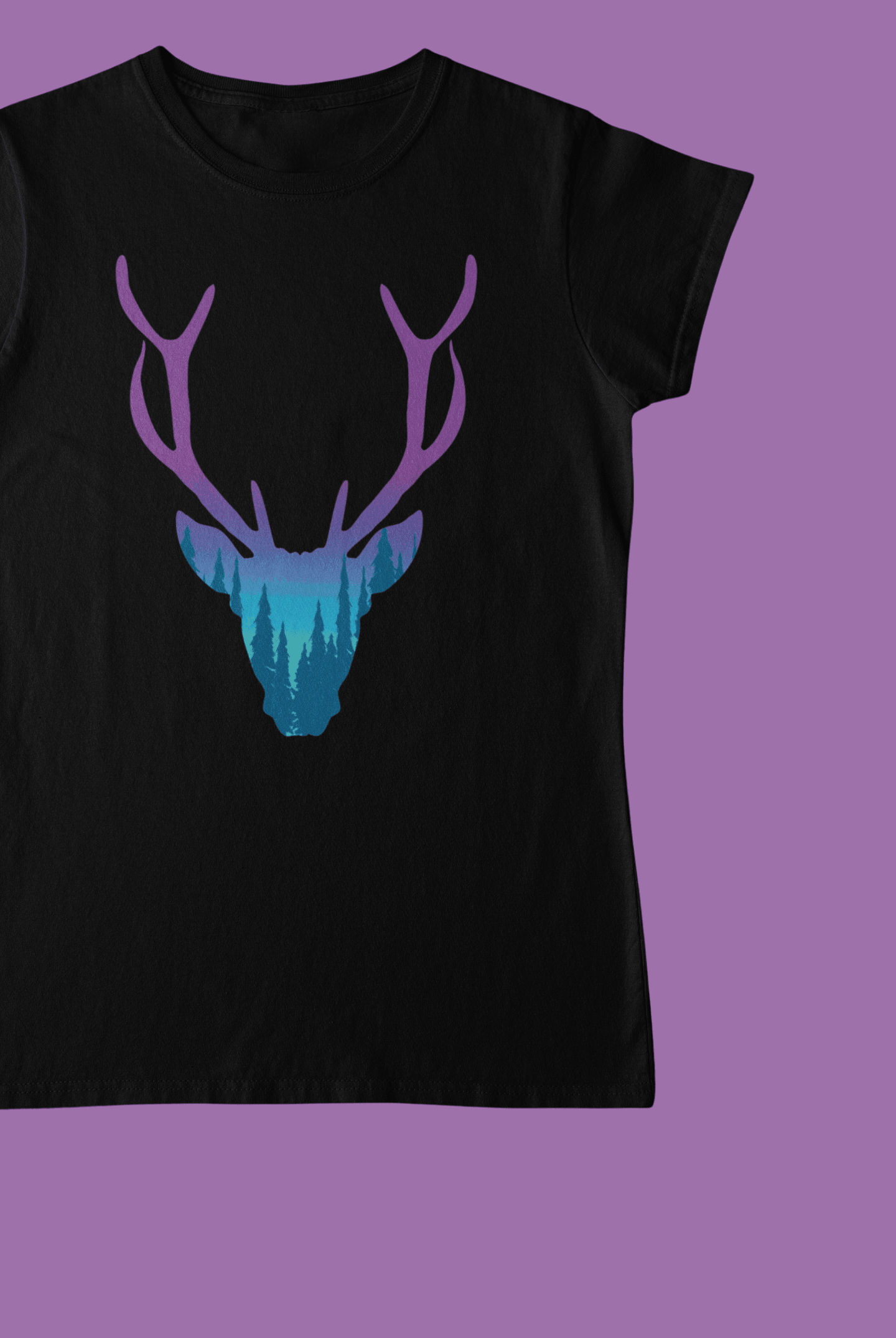 Deer Head Black T-Shirt For Women - ATOM