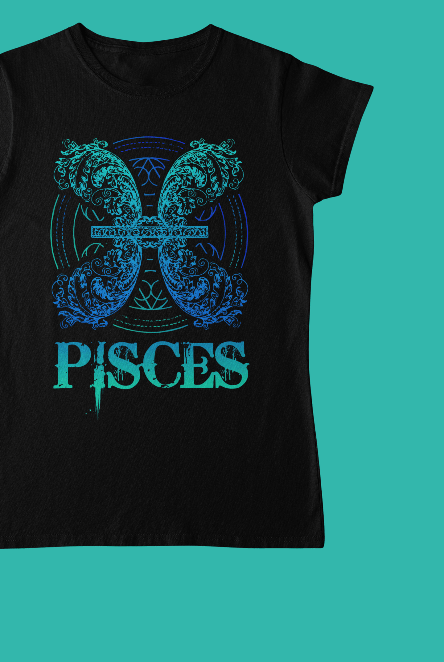 Pisces Black T-Shirt For Women - ATOM