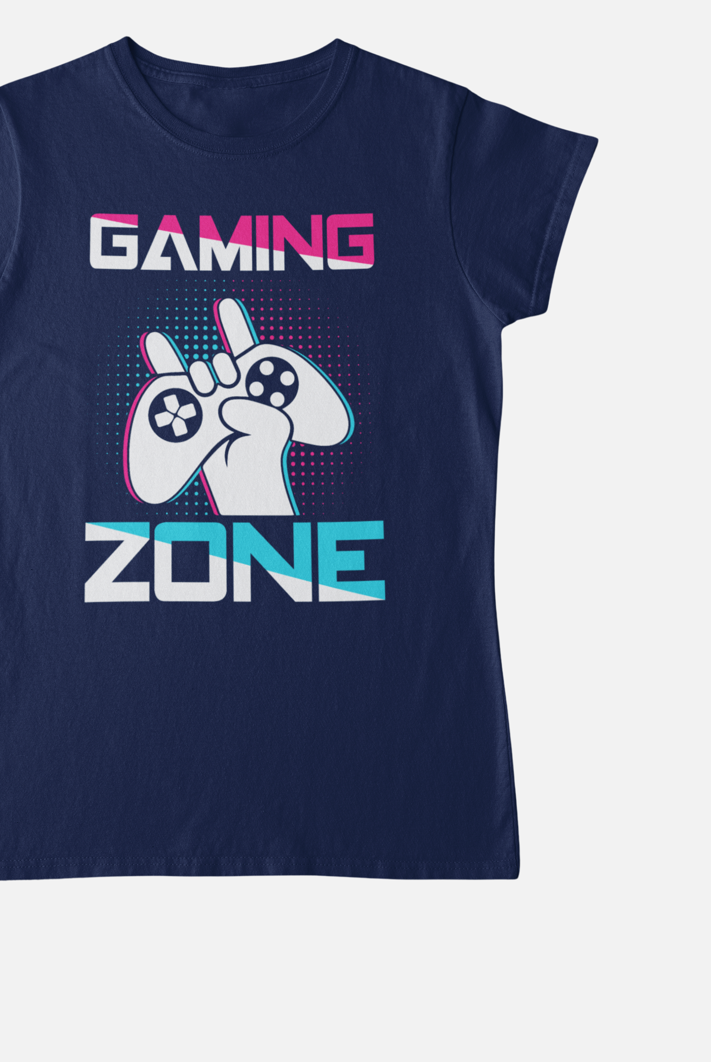 Gaming Zone Navy Blue Round Neck T-Shirt for Women