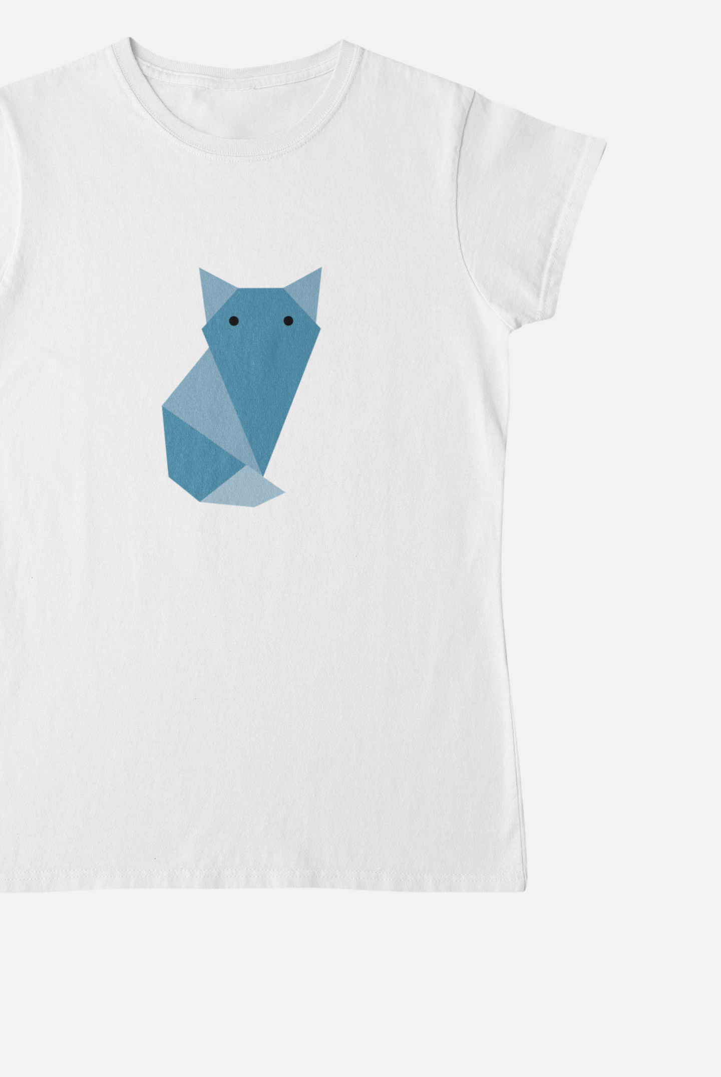 Blue Cat White Round Neck T-Shirt for Women