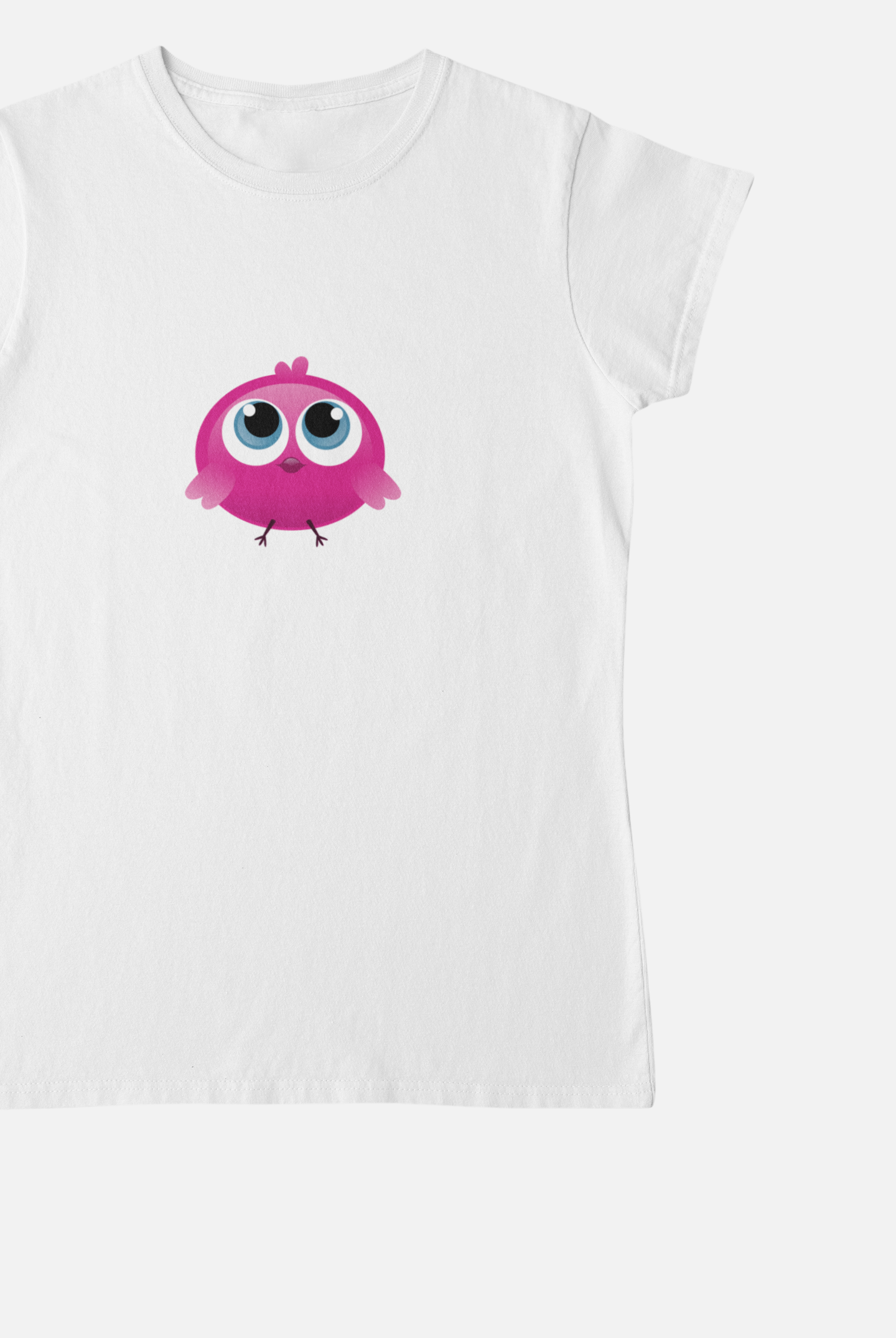 Cute Bird White Round Neck T-Shirt for Women