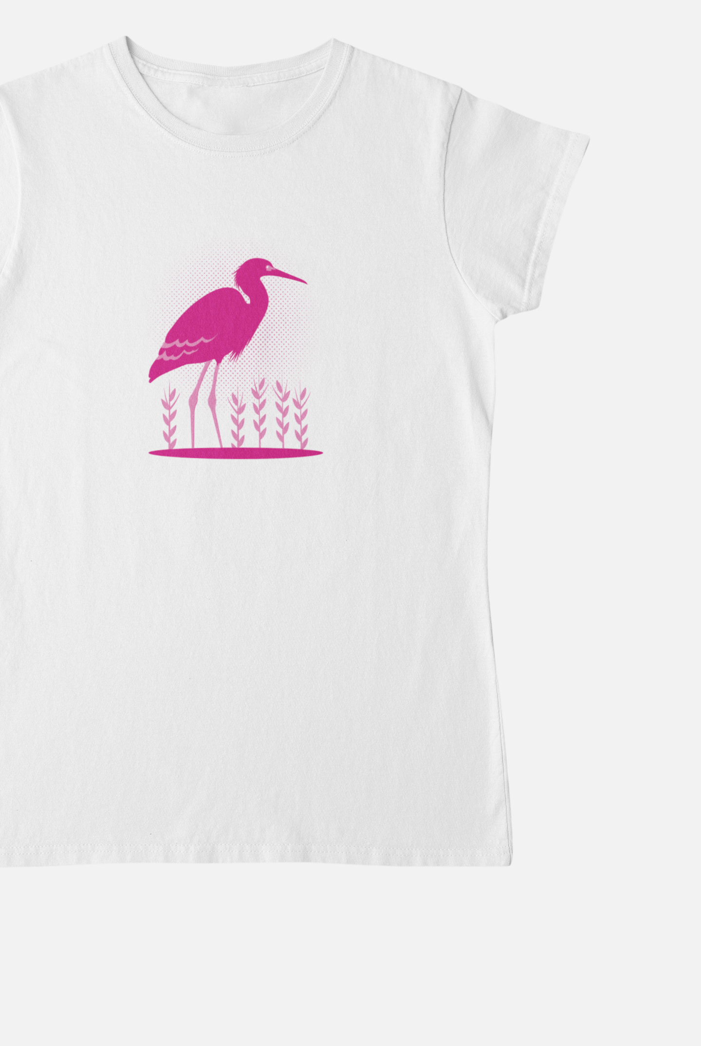 Flamingo White Round Neck T-Shirt for Women