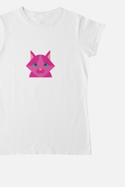 Angry Cat White Round Neck T-Shirt for Women