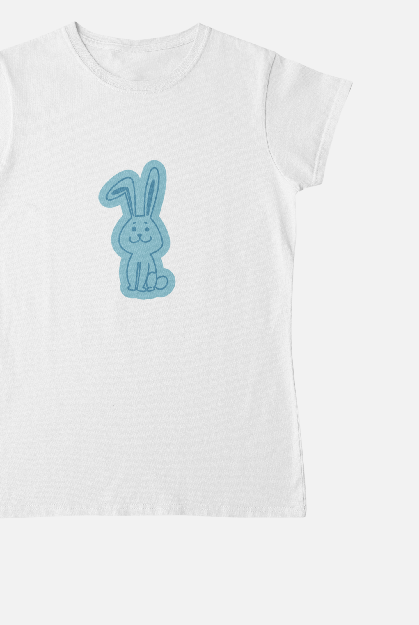 Rabbit White Round Neck T-Shirt for Women