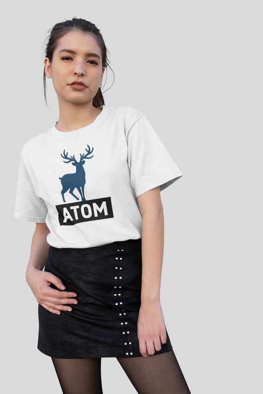 ATOM Signature Blue Deer White T-Shirt For Women