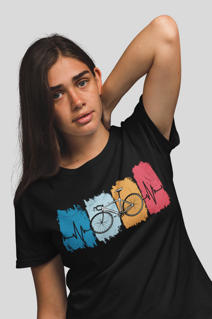 Cycling Heartline Black Round Neck T-Shirt for Women