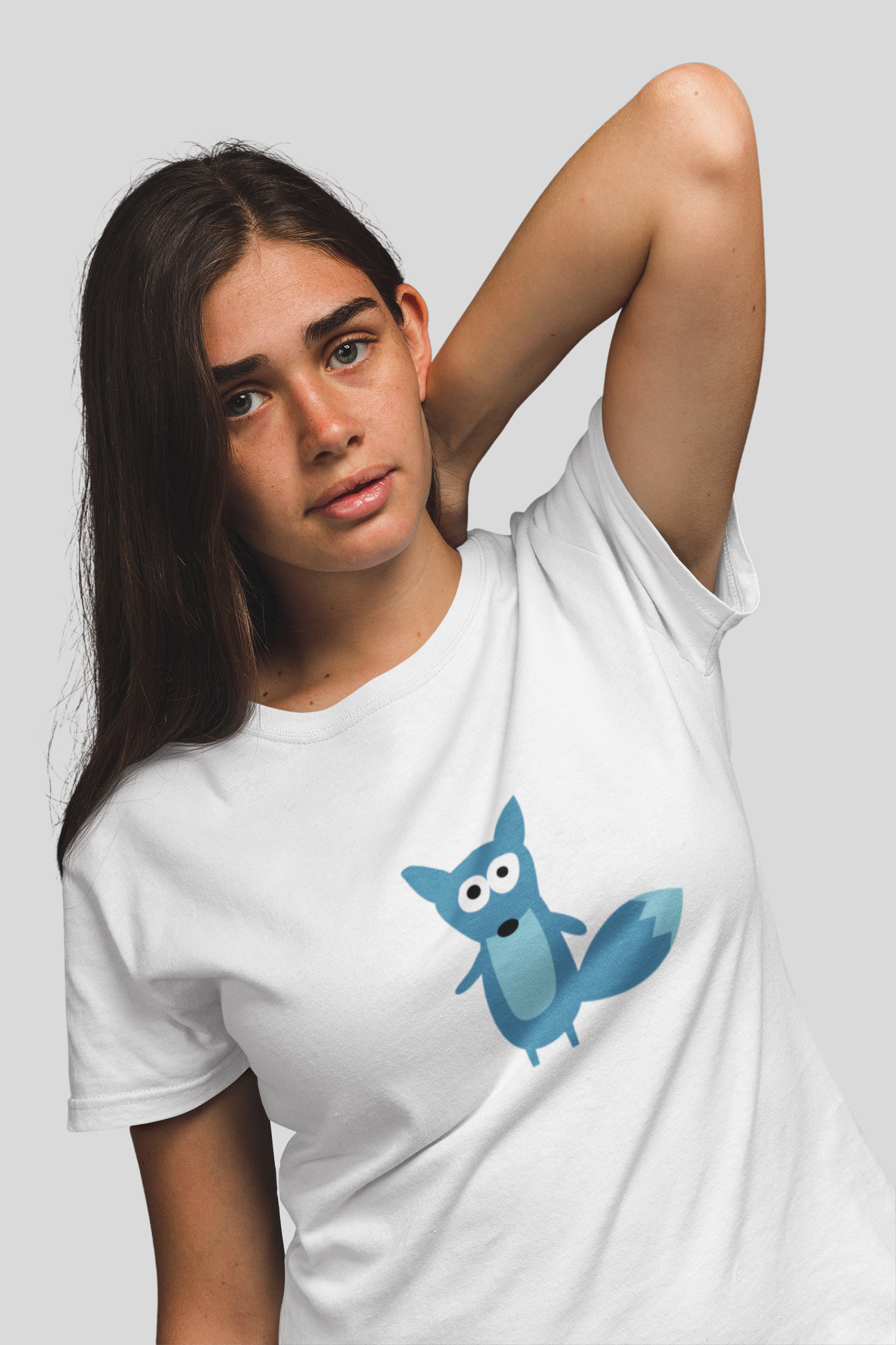 Squirrel White Round Neck T-Shirt for Women