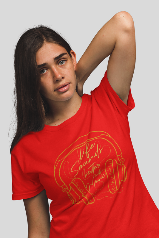 Life Sounds Better With Music Red T-Shirt For Women