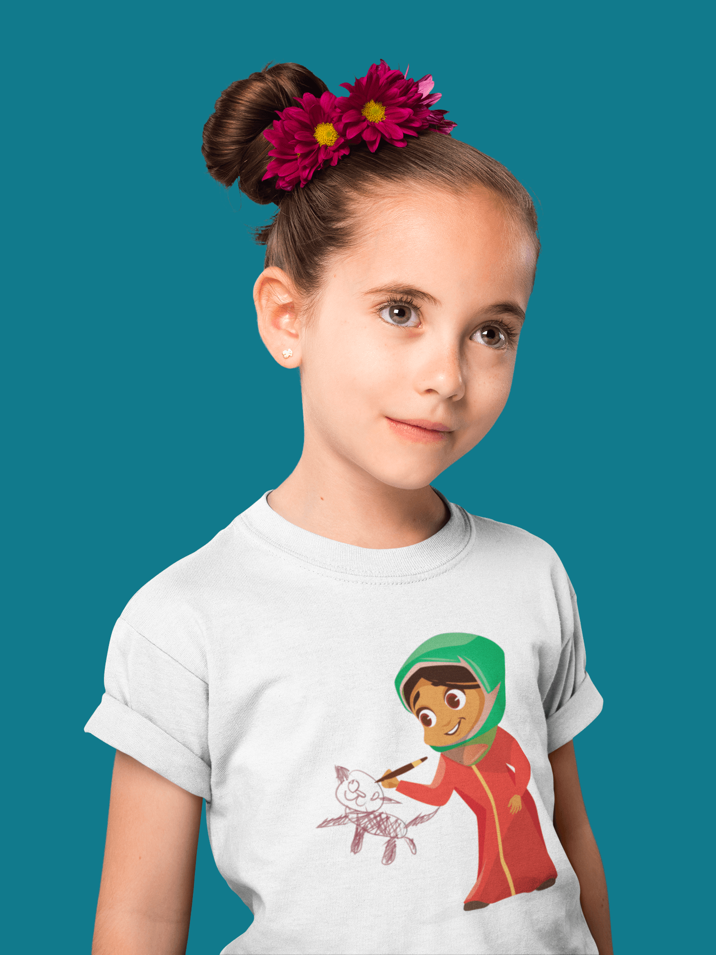 Kids Figures Girl Drawing White T-Shirt - ATOM