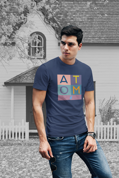 ATOM Signature English Color Box Navy Blue Round Neck T-Shirt for Men.