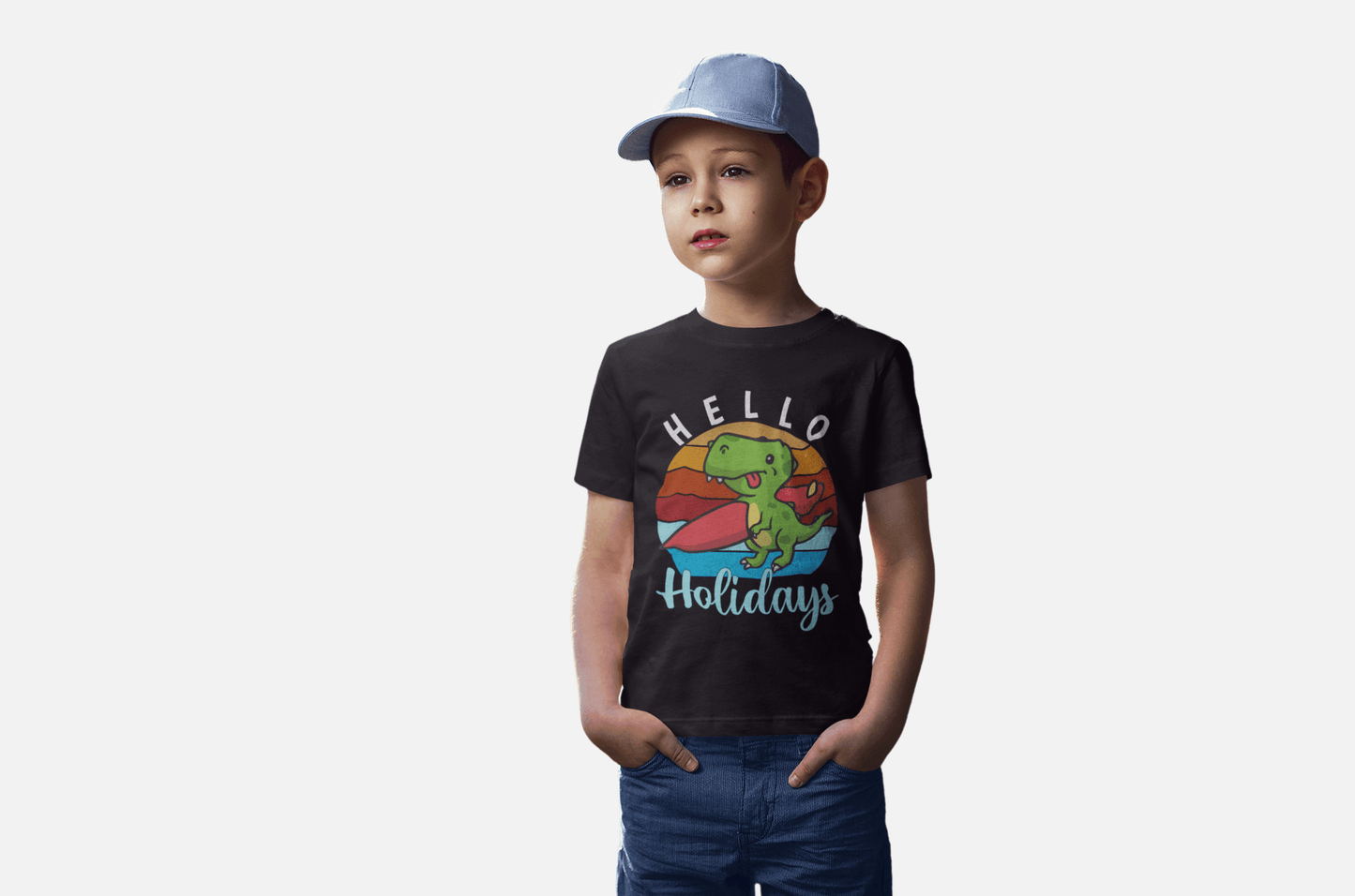 Hello Holidays Black T-Shirt For Boys - ATOM