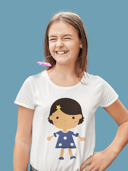 Kids Figures Blue Dress Girl White T-Shirt - ATOM
