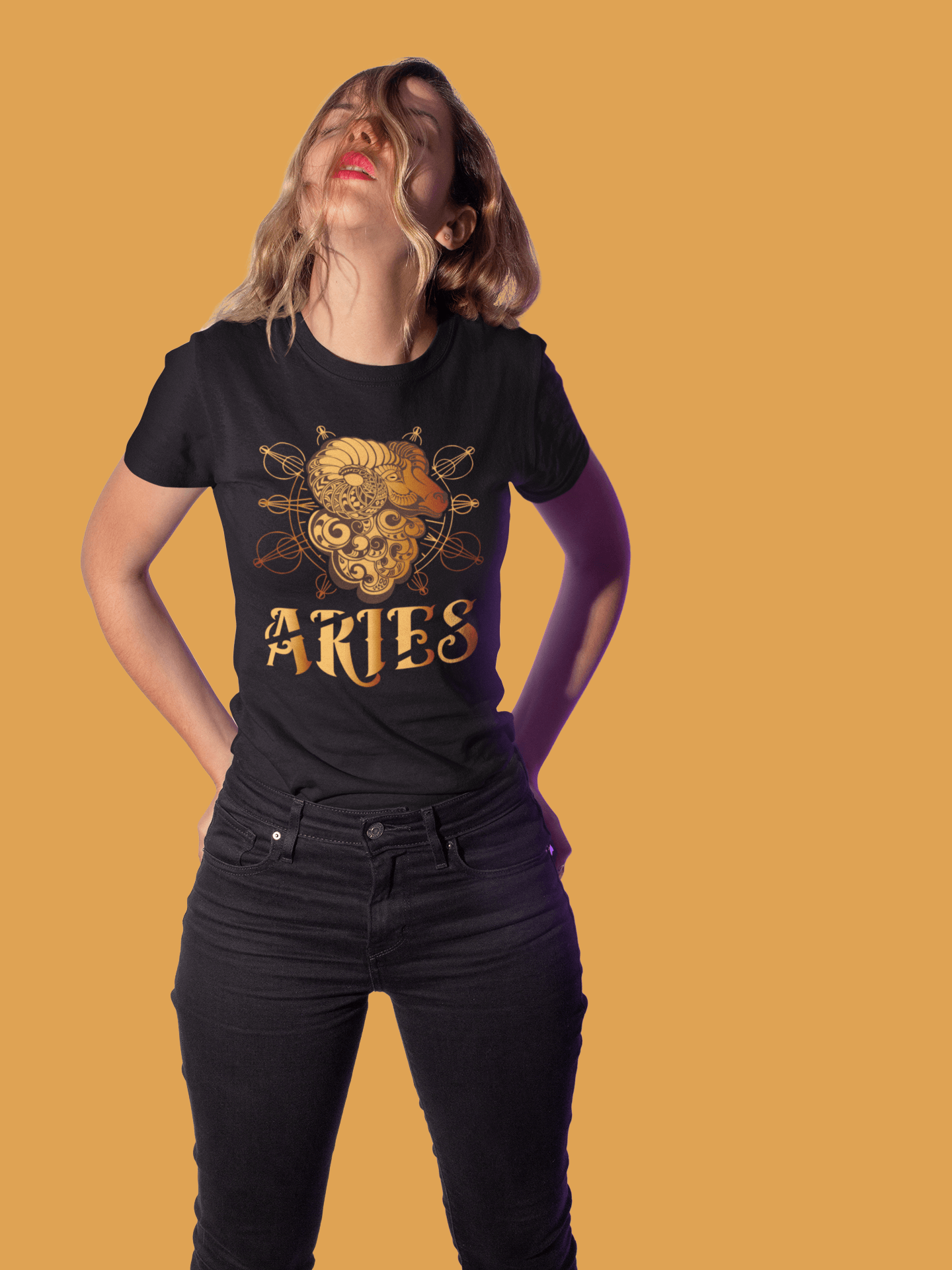 Aries Golden Black T-Shirt For Women - ATOM