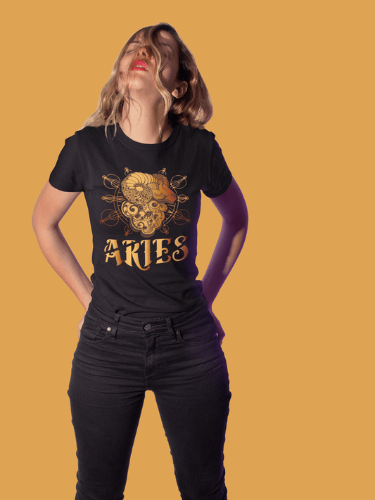 Aries Golden Black T-Shirt For Women - ATOM