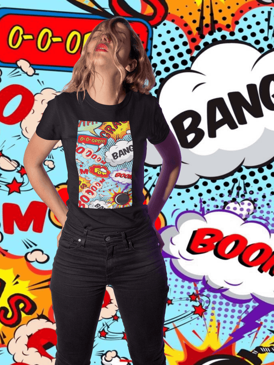 Comic Expression Funky Black T-Shirt For Women - ATOM