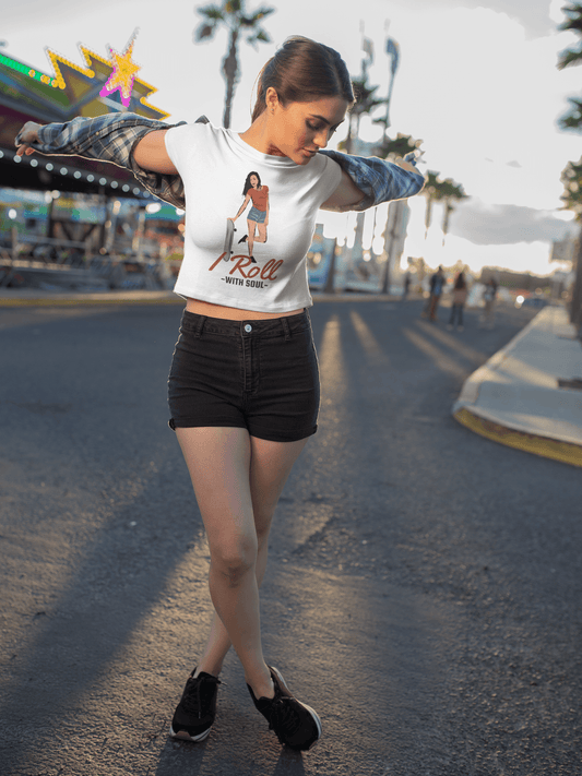 Skater Girl White Crop Top For Women - ATOM