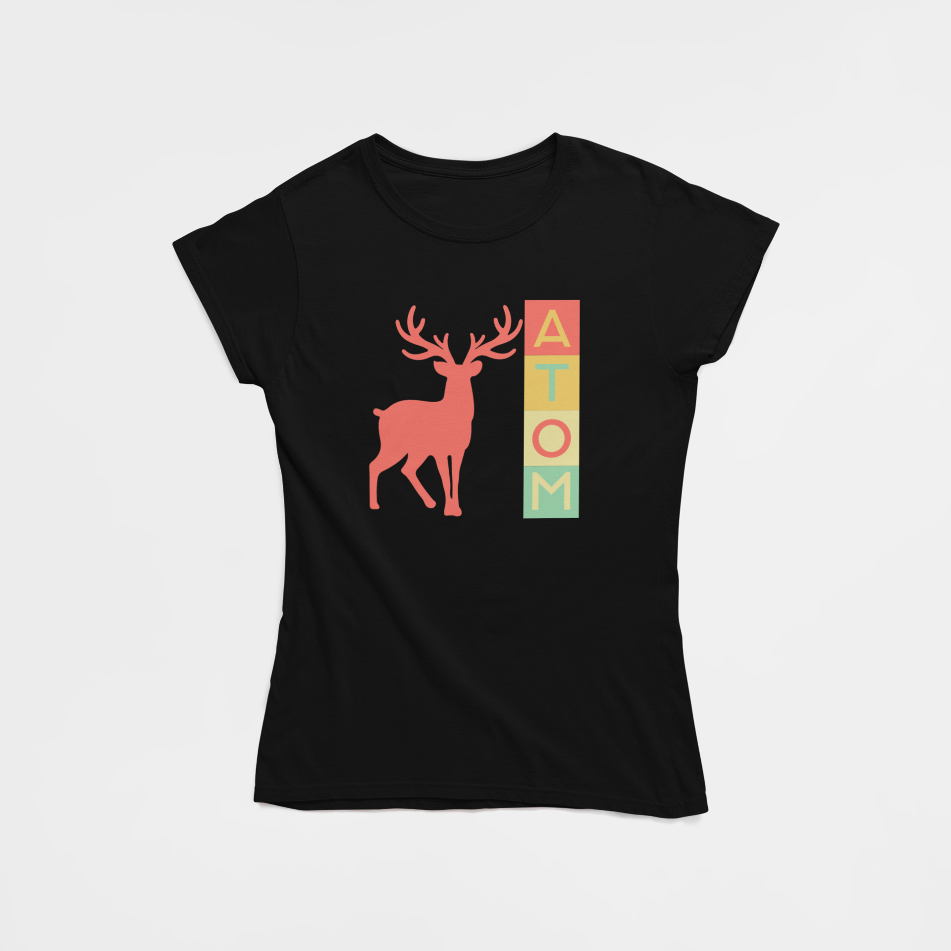 ATOM Signature Vertical Coloured Box Black T-Shirt for Women. 