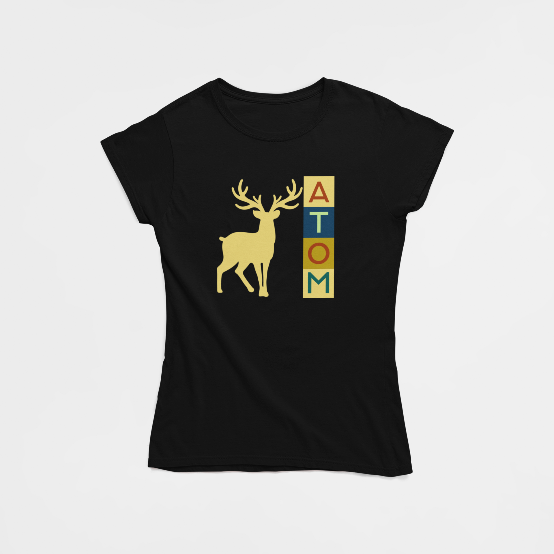 ATOM Signature Vertical Coloured Orange Box Black T-Shirt for Women. 
