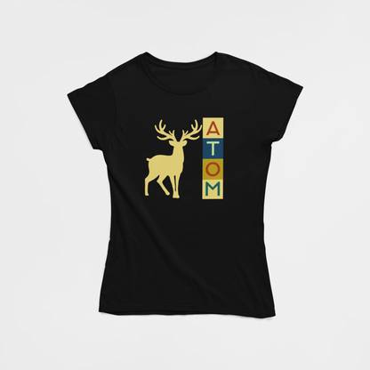 ATOM Signature Vertical Coloured Orange Box Black T-Shirt for Women. 