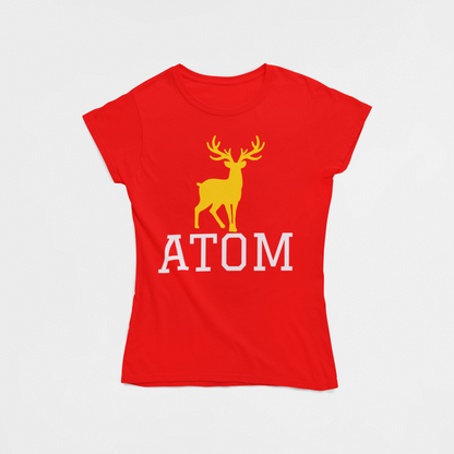 ATOM Signature Yellow Deer Red T-Shirt for Women. 