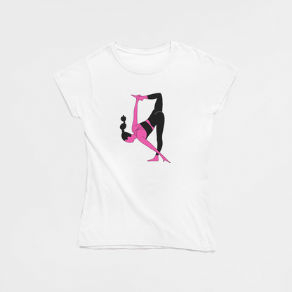 Yoga Pose White Round Neck T-Shirt for Women. 