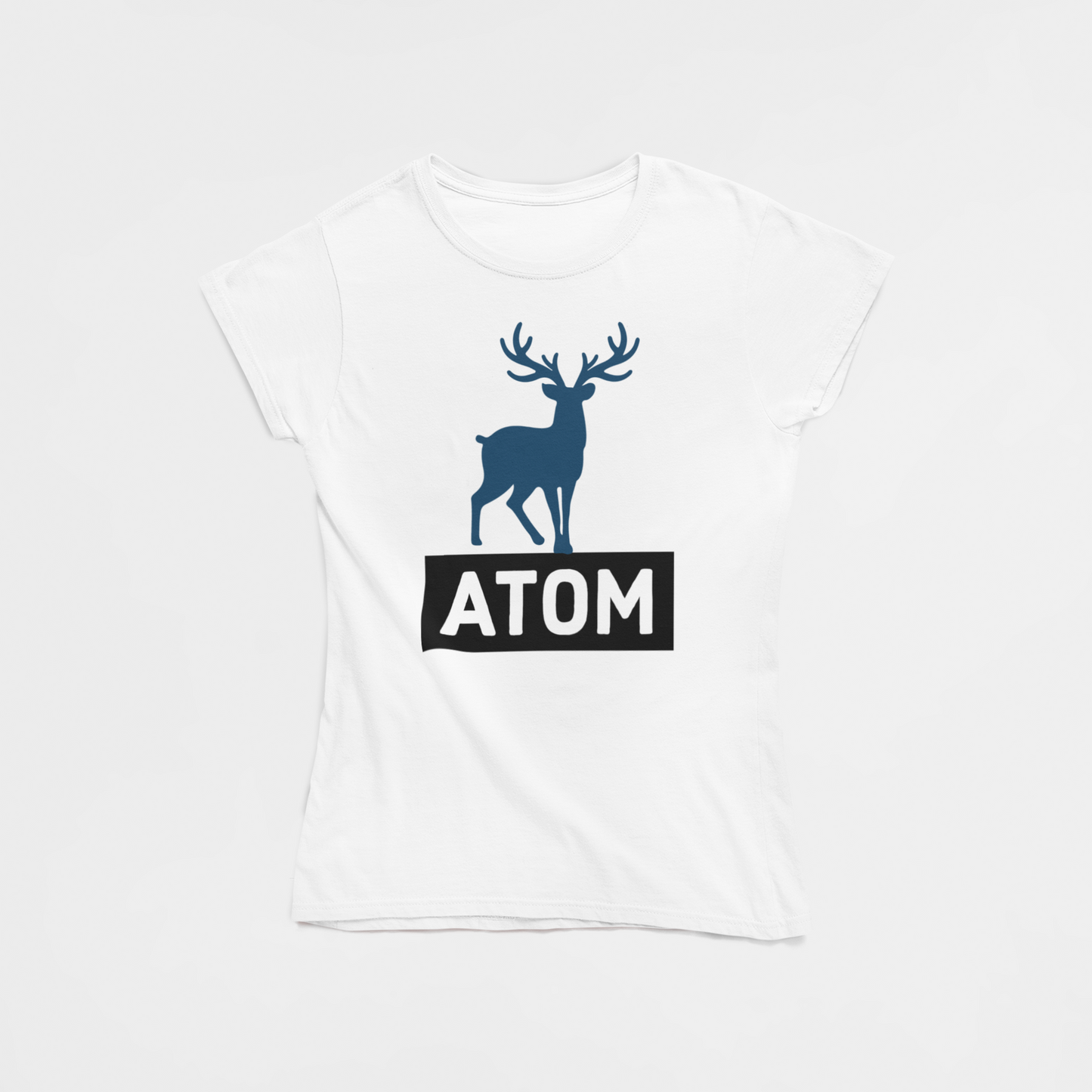 ATOM Signature Blue Deer White T-Shirt For Women