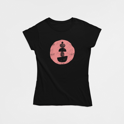 Balancing Pebbles Yoga Black Round Neck T-Shirt for Women. 