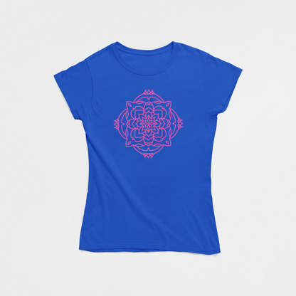 Kaleidoscope Royal Blue Round Neck T-Shirt for Women. 