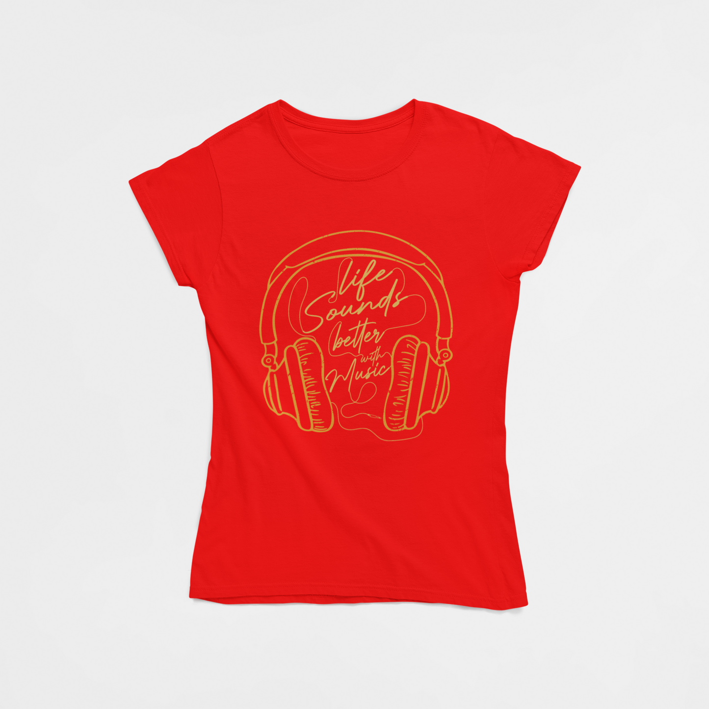 Life Sounds Better With Music Red T-Shirt For Women